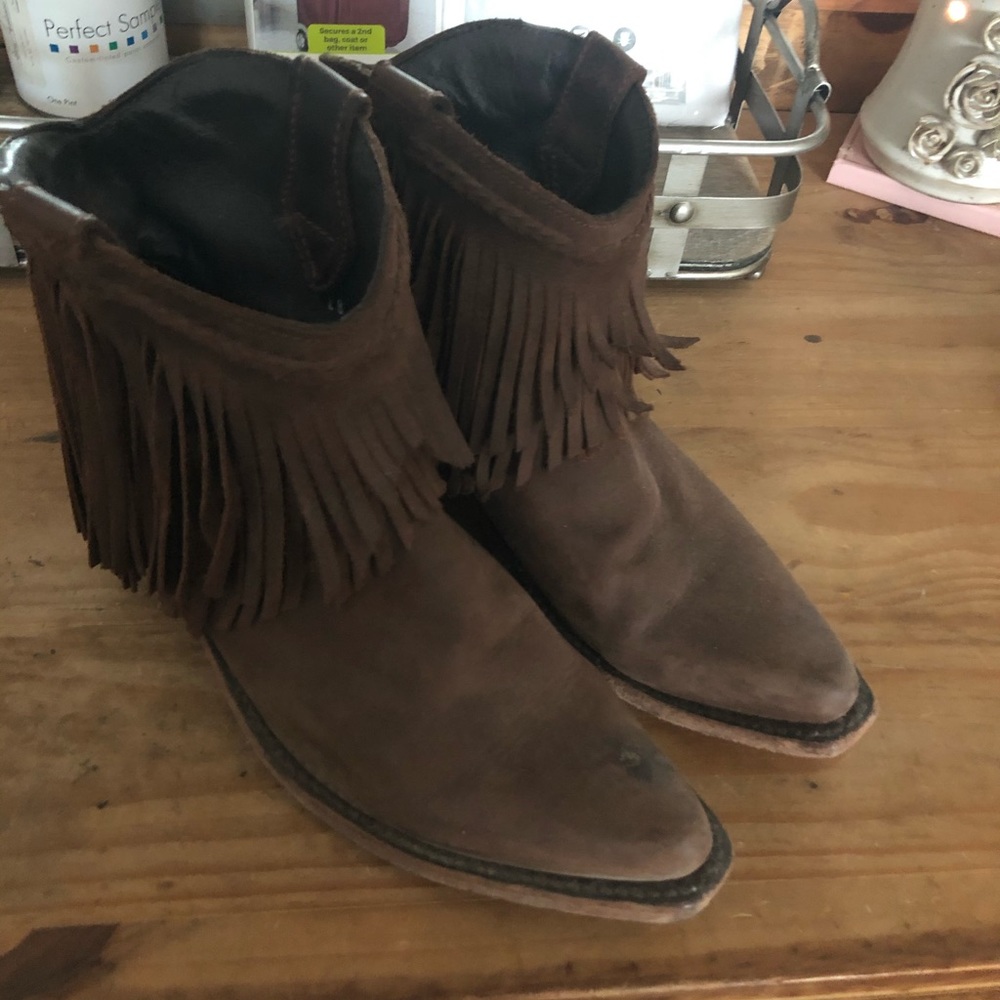 Leather fringe booties